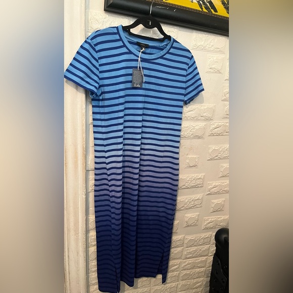 J Crew Midi T Shirt Dress In Dip Dyed Stripe - Picture 1 of 8